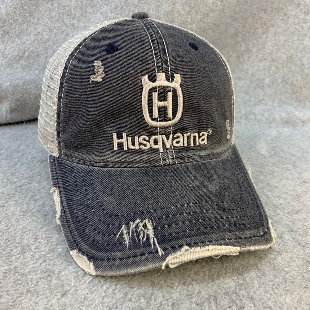 Husqvarna Logo Mens Black Husqvarna Trucker Hat Distressed Snapback OSFM